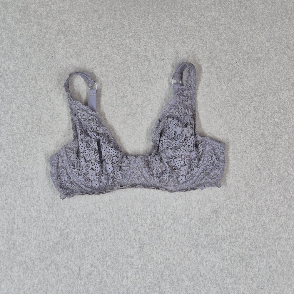 DOBREVA Women Bra 34D Gray Floral Bralette Underwired Lace Unlined